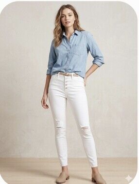 NWT ​Gap White High Rise Button-Fly Distressed Skinny Jeans Raw Hem Size 10